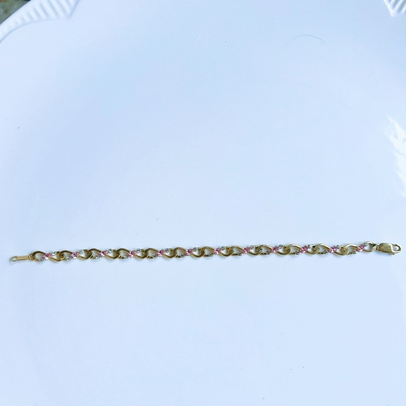 VTG Signed Krementz 14K GOLD Overlay Pink Clear Topaz  Bracelet c1940s NIB - Picture 4 of 10